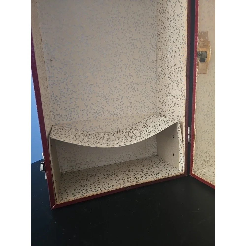 Vintage Red Metal Latch Hinged Doll Trunk Wardrobe 16